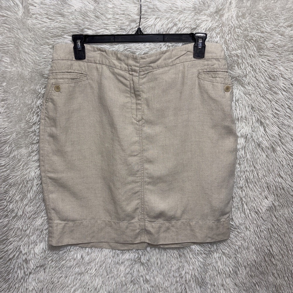 Eileen Fisher Women's Size Large Beige Linen Straight Pencil Midi Skirt - Picture 2 of 9